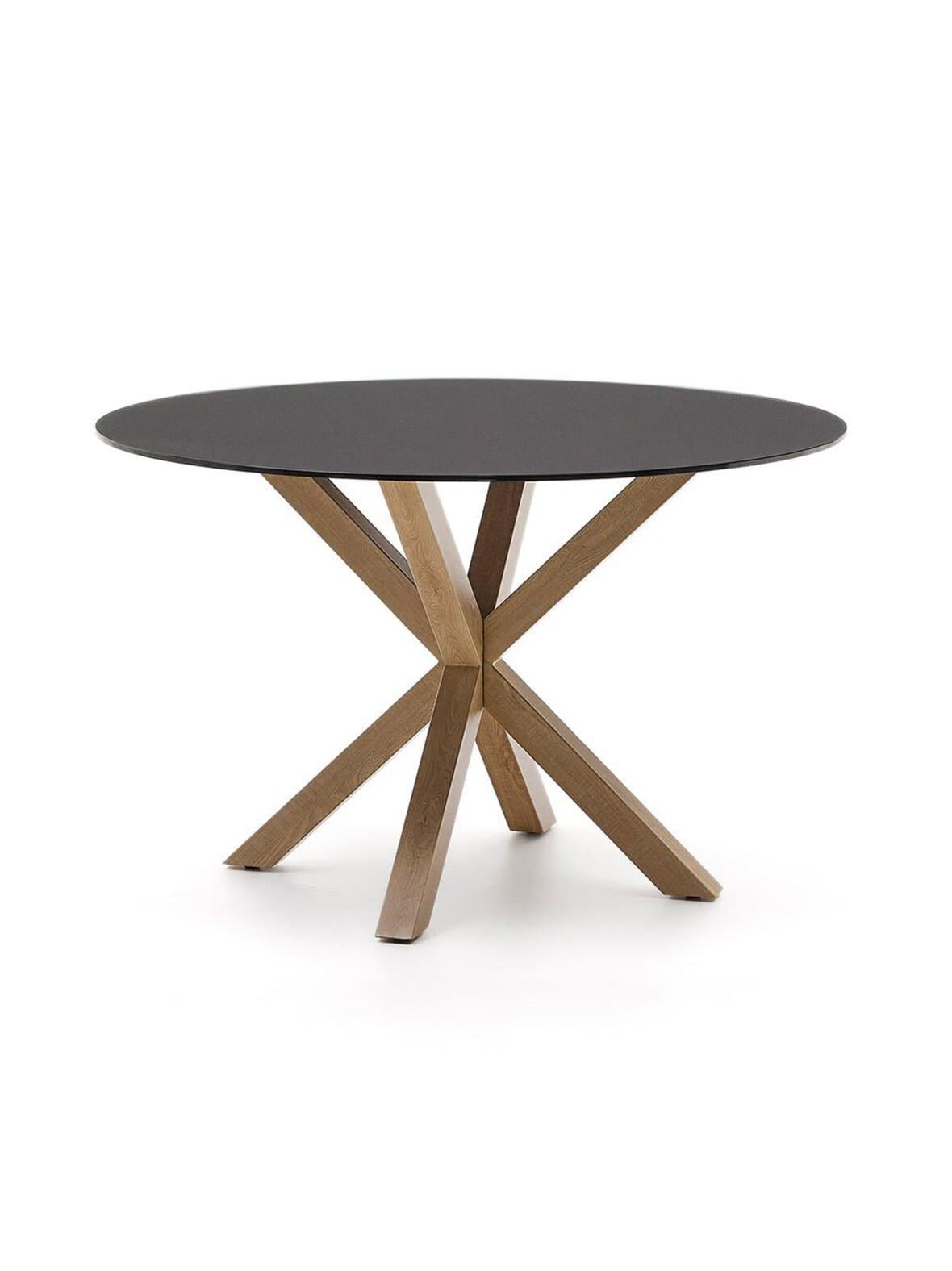 Argo-ruokapöytä musta lasi / puunvärinen teräs ⌀ 120 cm – Kave Home
