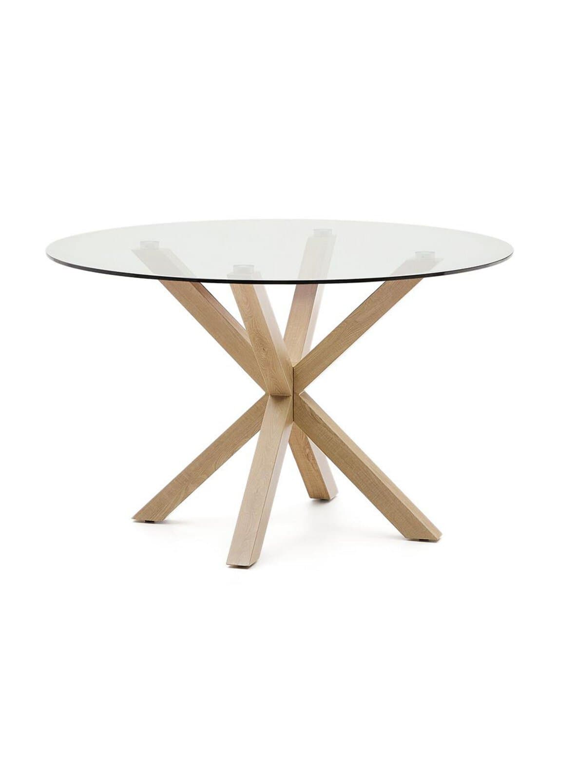 Argo-ruokapöytä kirkas lasi / puunvärinen teräs ⌀ 120 cm – Kave Home