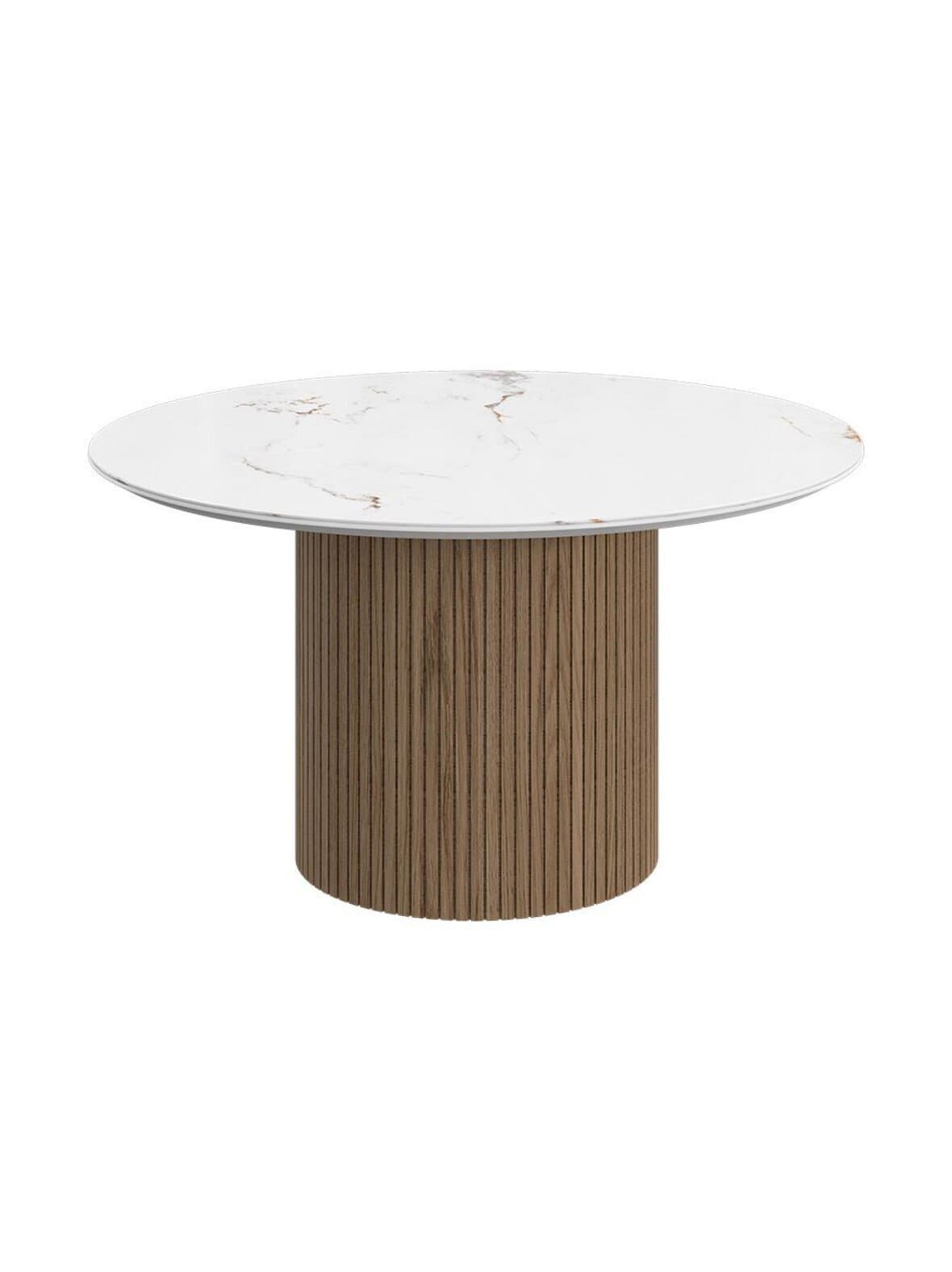 Santiago-sohvapöytä valkoinen keramiikka / tammi ⌀ 80 cm – BoConcept