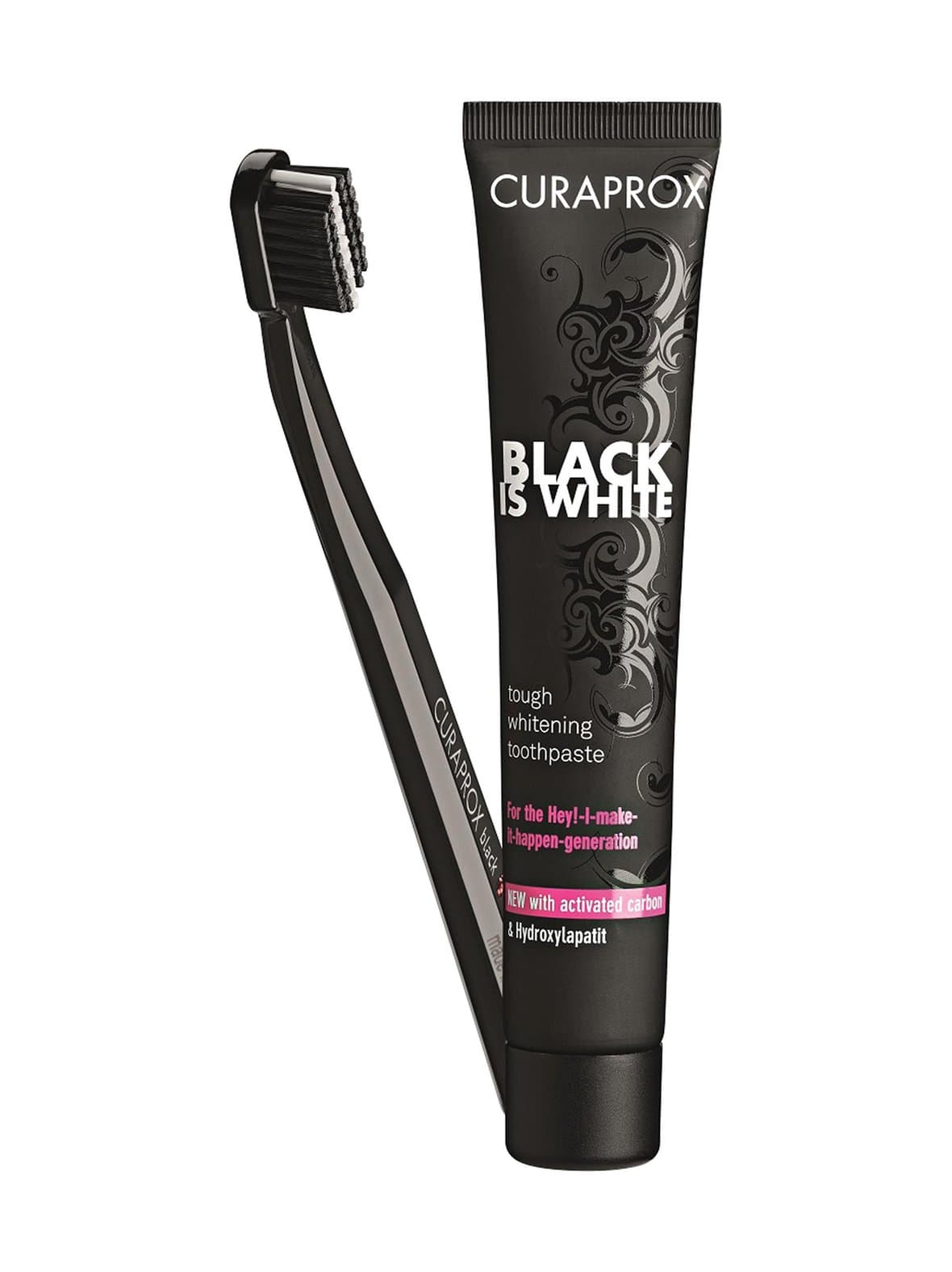 Black is white -hammastahna 90 ml + hammasharja – CURAPROX