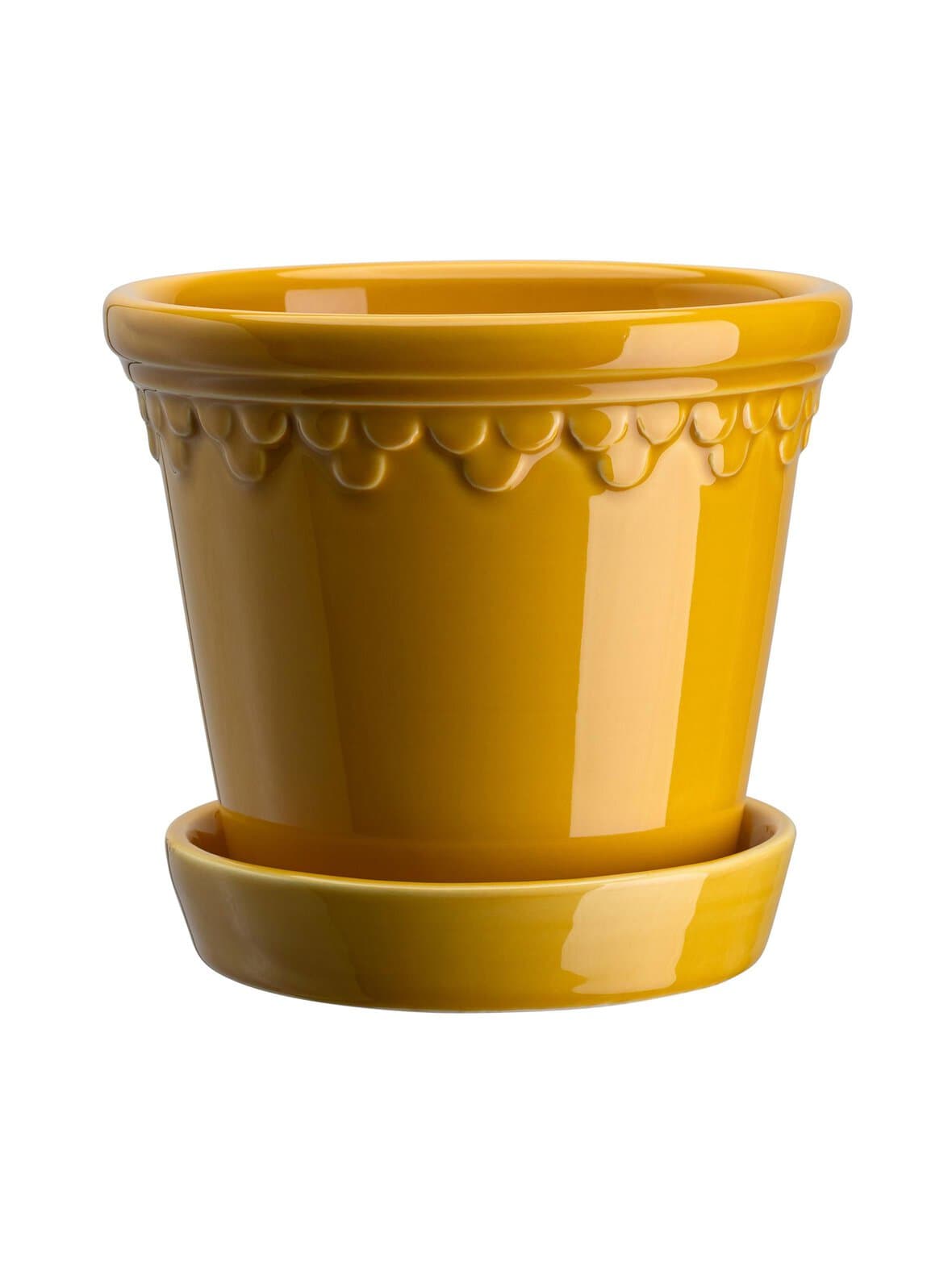 Københavner glazed amber yellow -ruukku ja aluslautanen 25 cm – Bergs Potter