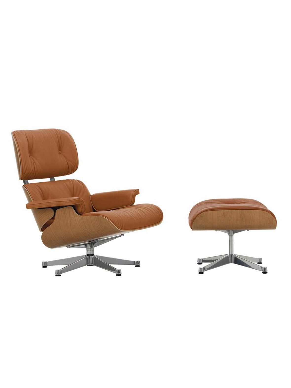 Eames lounge -nojatuoli ja rahi premium-nahka 97 cognac / kirsikka – Vitra