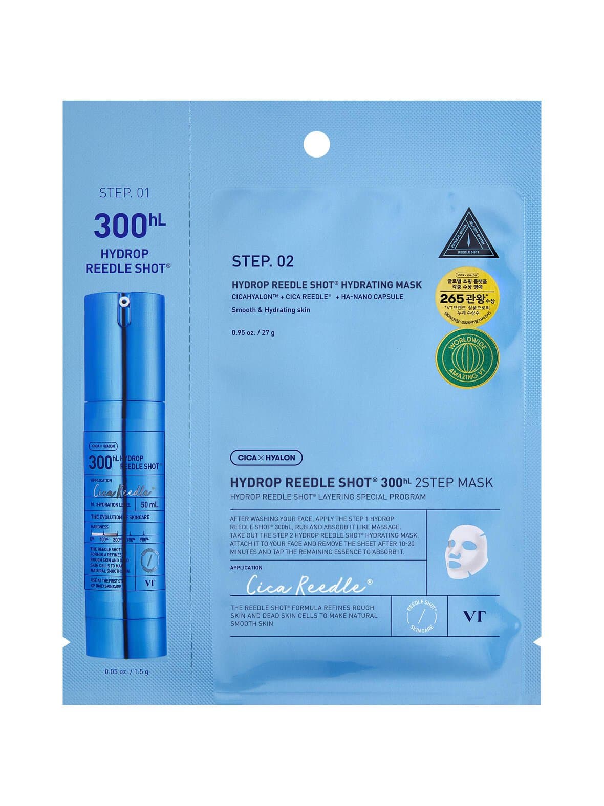 Hydrop reedle shot 300hl 2 step mask -seerumi ja naamio – VT Cosmetics