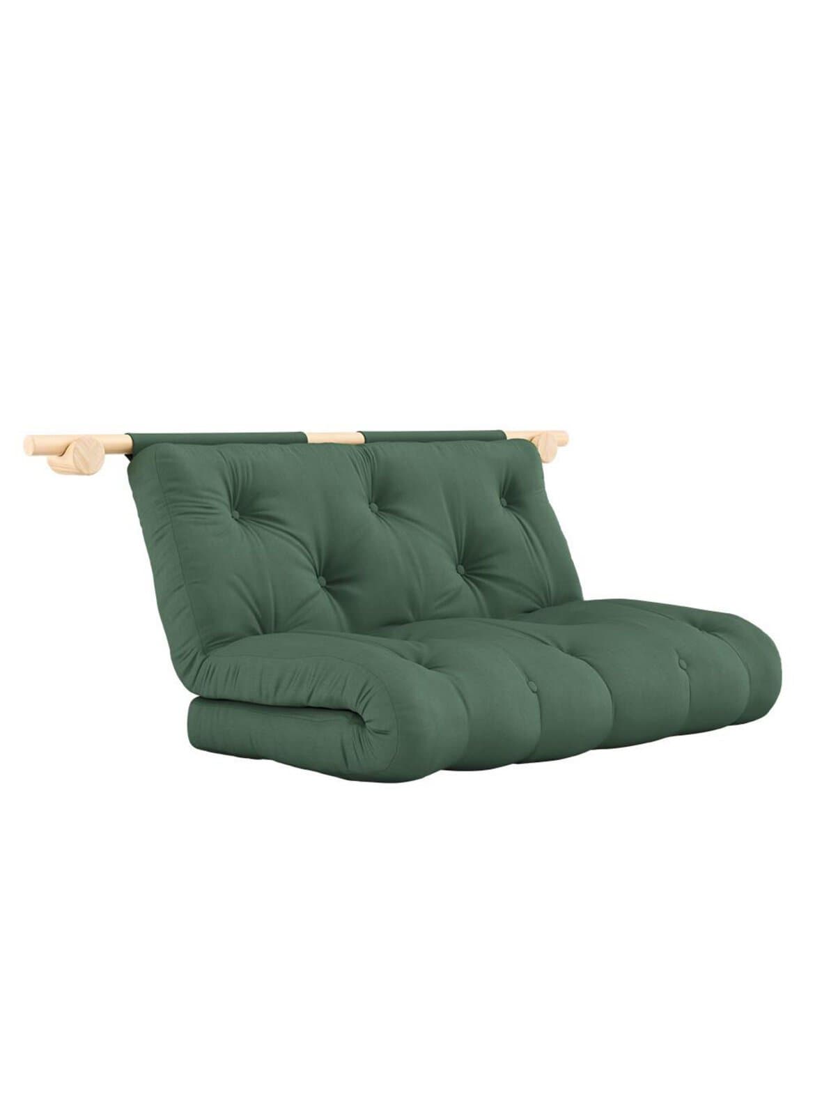 Hooked-futonsohva olive green / mänty 135 x 200 cm – Karup