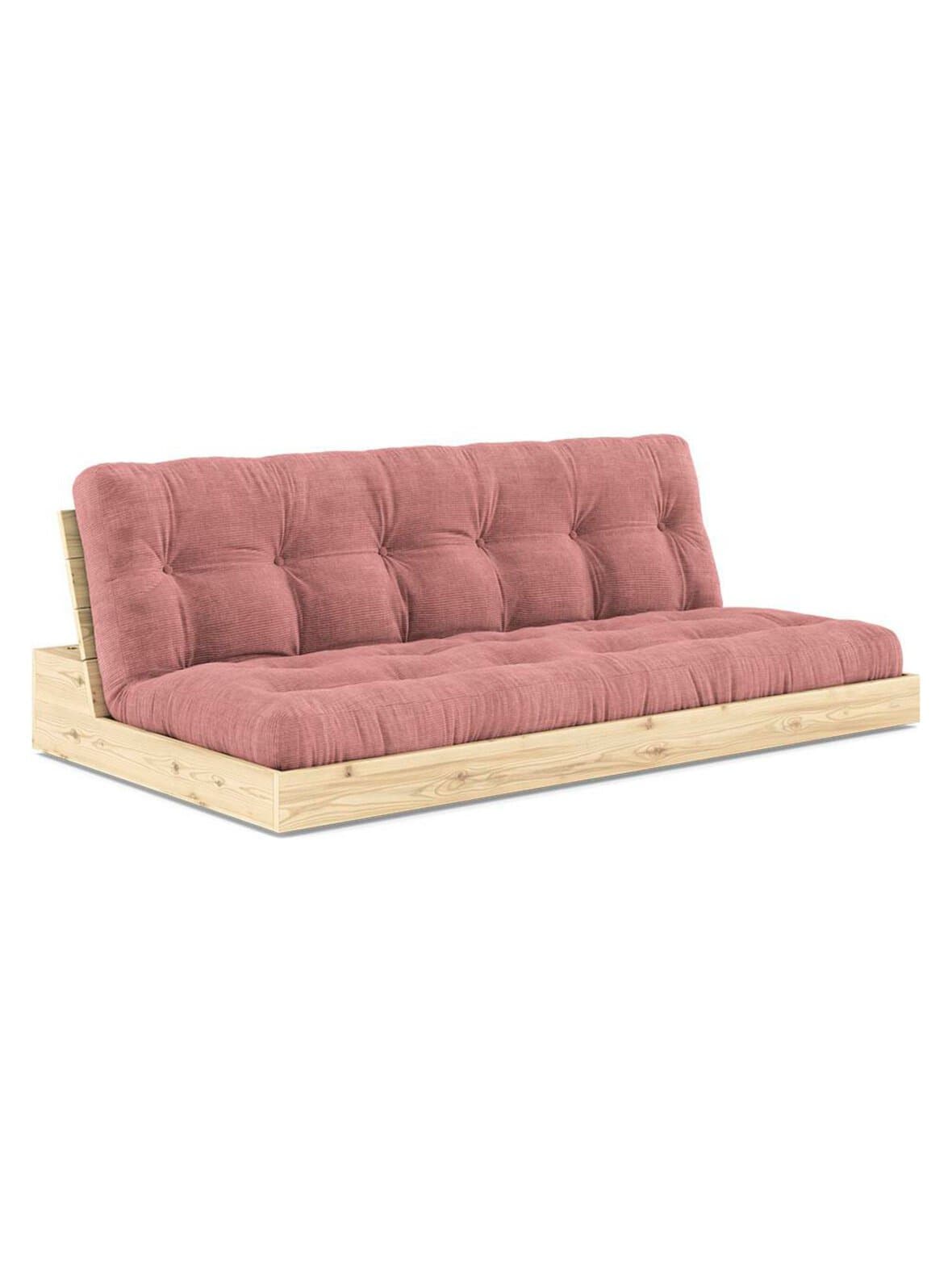 Base-futonsohva corduroy-kangas sorbet pink/mänty l 196 cm – Karup