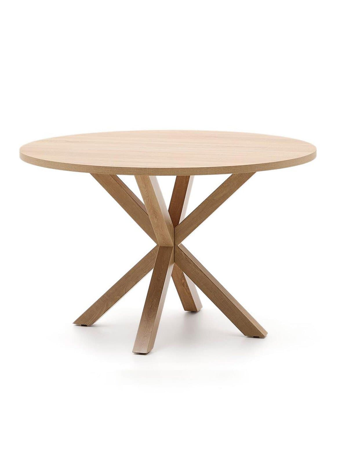 Argo-ruokapöytä tammenvärinen melamiini / puunvärinen teräs ⌀ 120 cm – Kave Home
