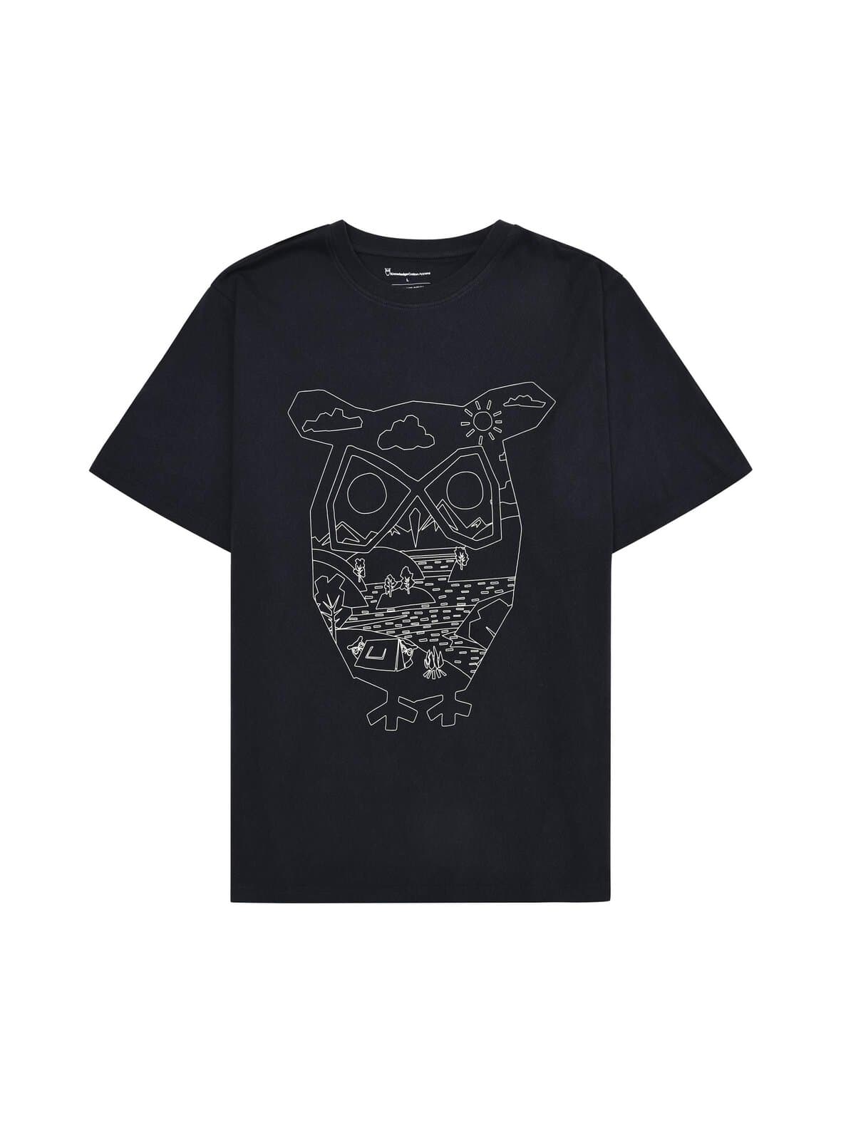 Front owl print t-paita – Knowledge Cotton Apparel