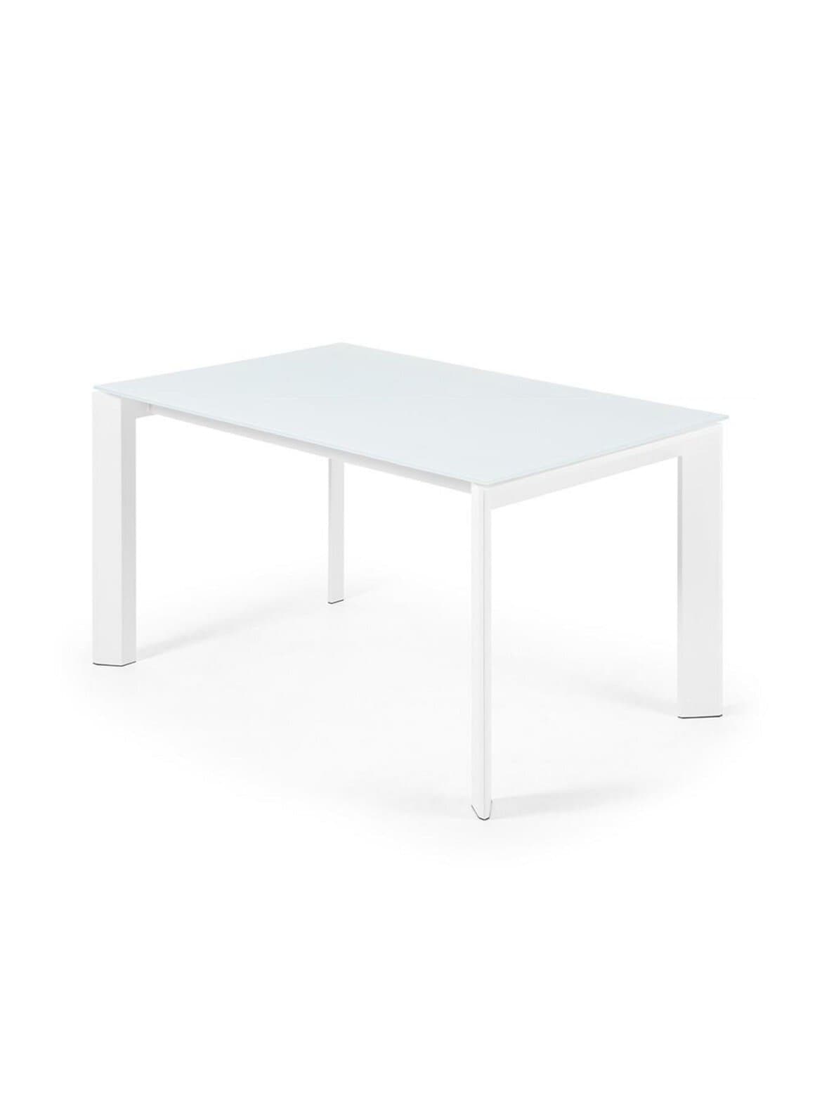 Axis- jatkettava ruokapöytä valkoinen lasi / valkoinen 90 x 140/200 cm – Kave Home