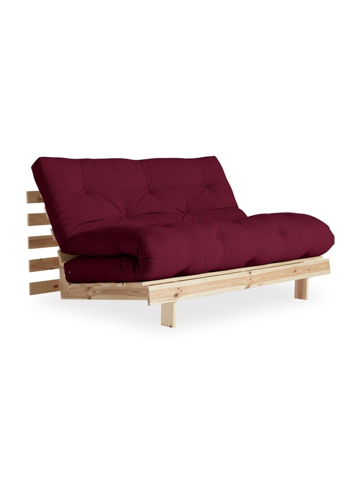 Roots-futonsohva bordeaux/mänty l 140 cm – Karup