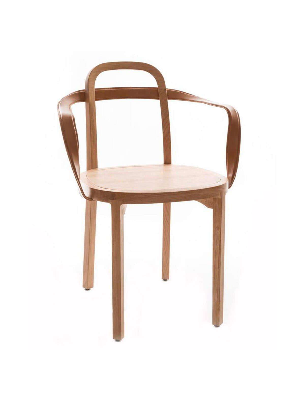 Siro-tuoli käsinojilla lakattu tammi/ruskea nahka – Woodnotes