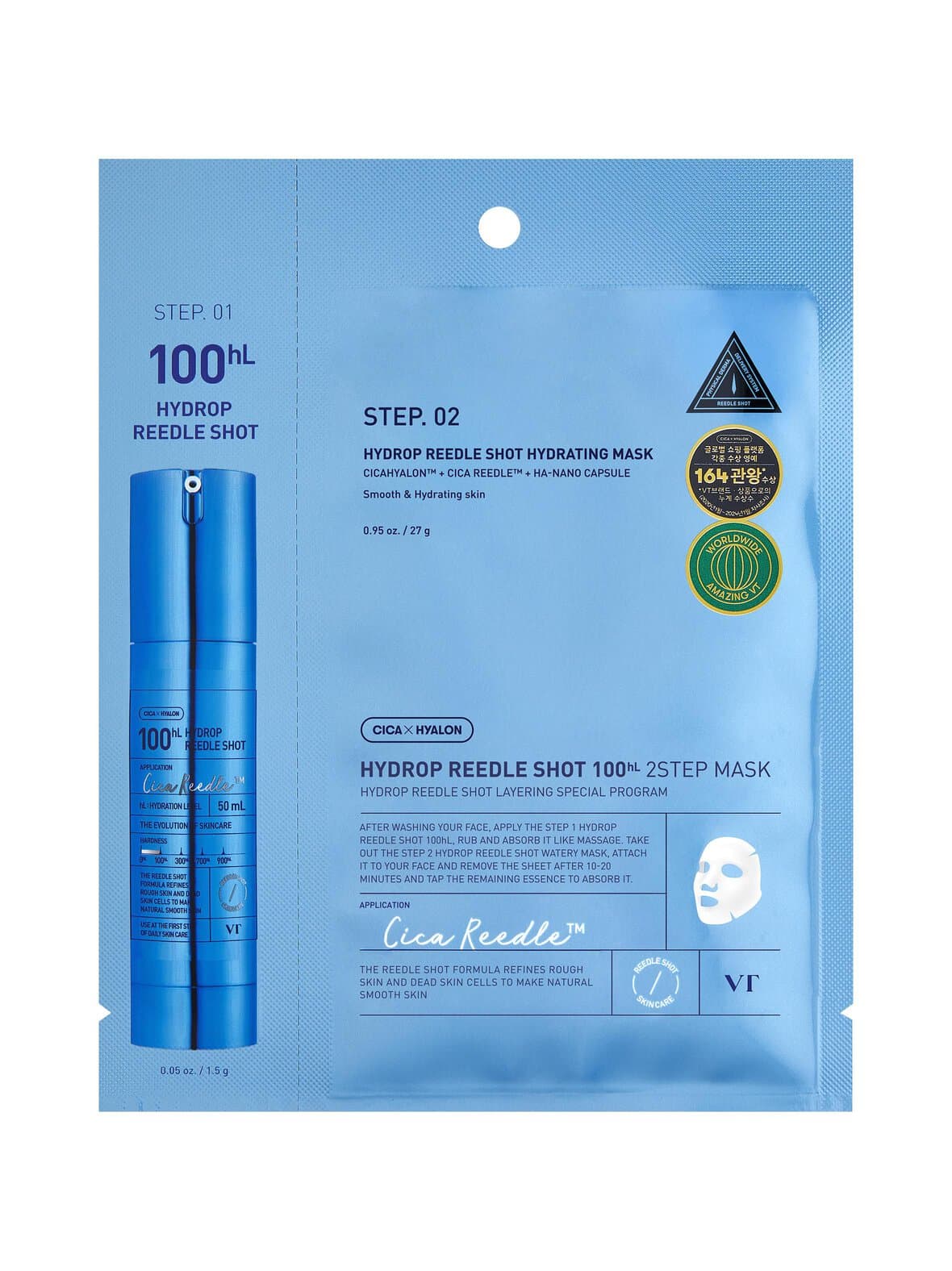 Hydrop reedle shot 100hl 2 step mask -seerumi ja naamio – VT Cosmetics