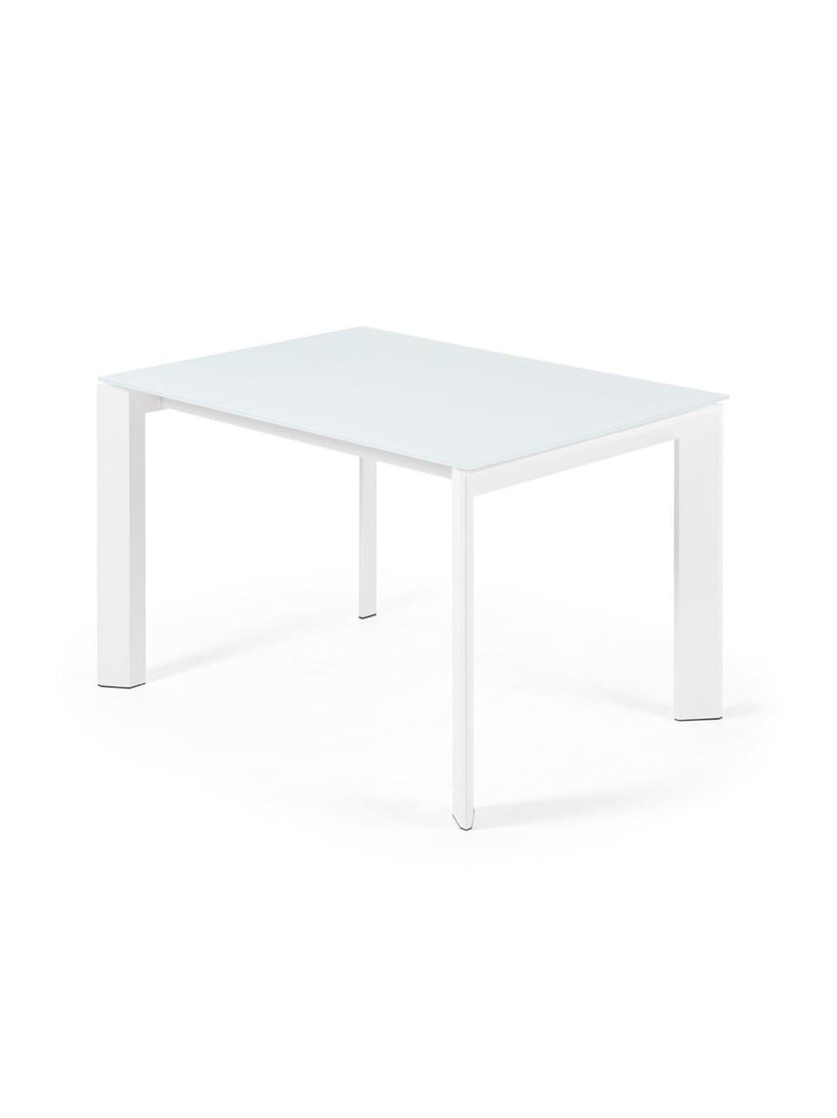 Axis- jatkettava ruokapöytä valkoinen lasi / valkoinen 80 x 120/180 cm – Kave Home