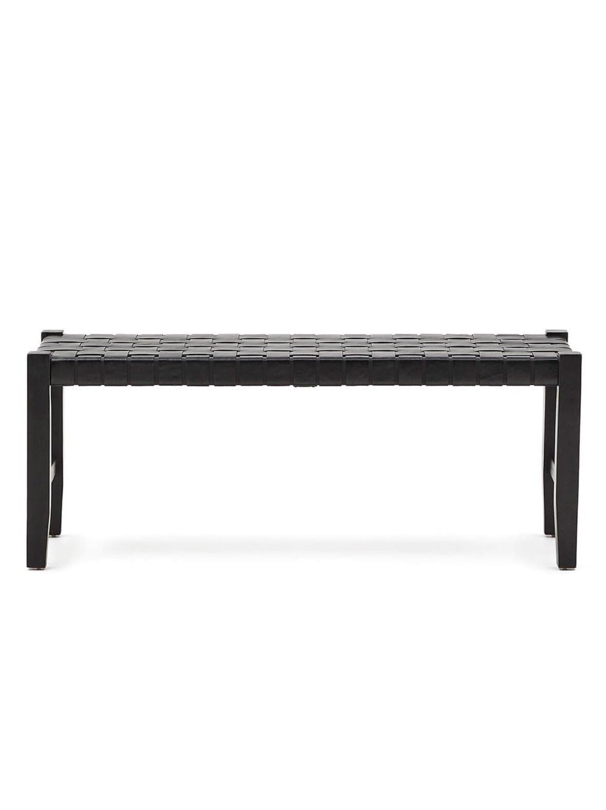 Calixta-penkki musta nahka l 120 cm – Kave Home