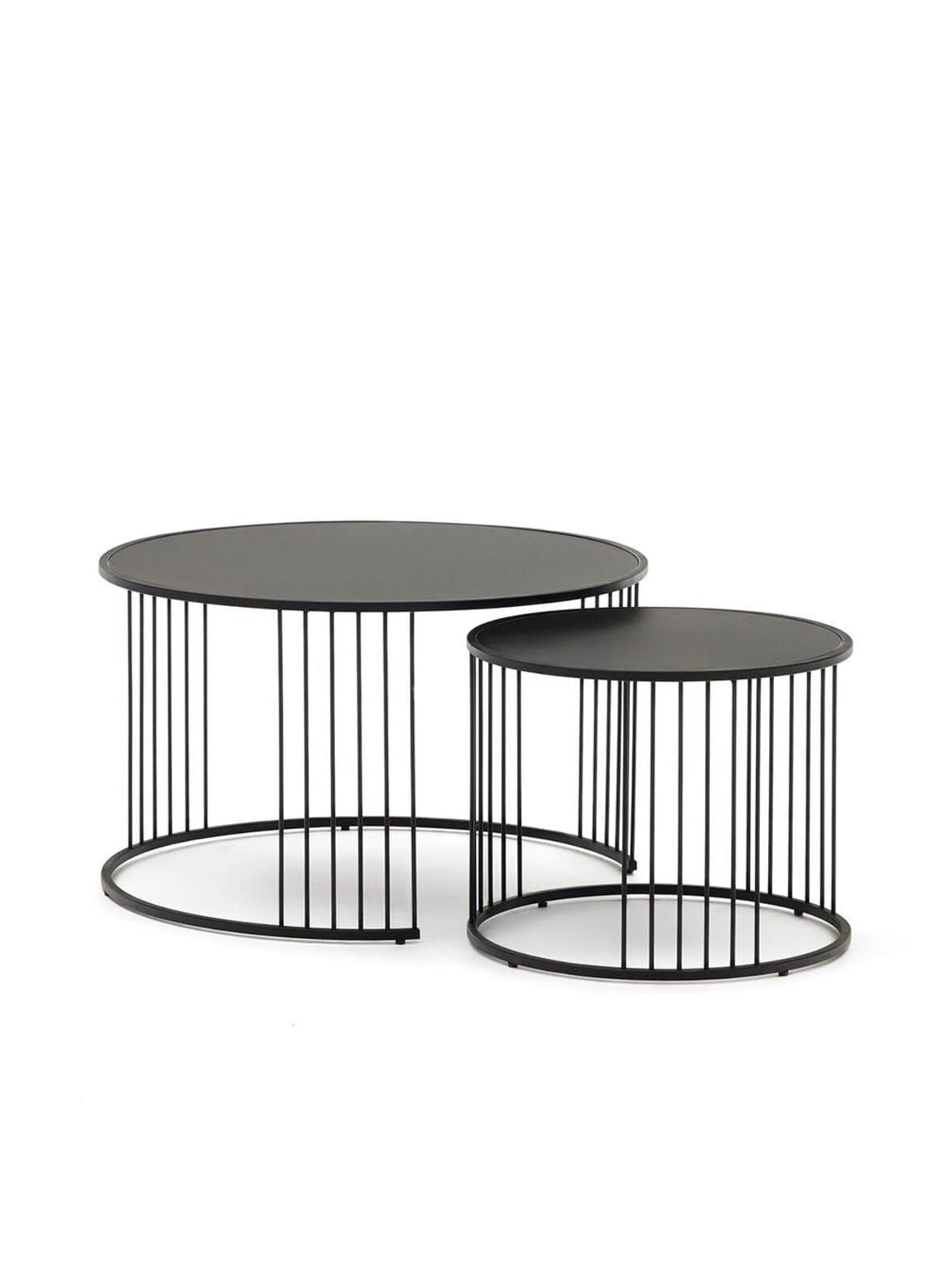 Hadar-sivupöytäsetti musta lasi / metalli ⌀ 75/45 cm – Kave Home