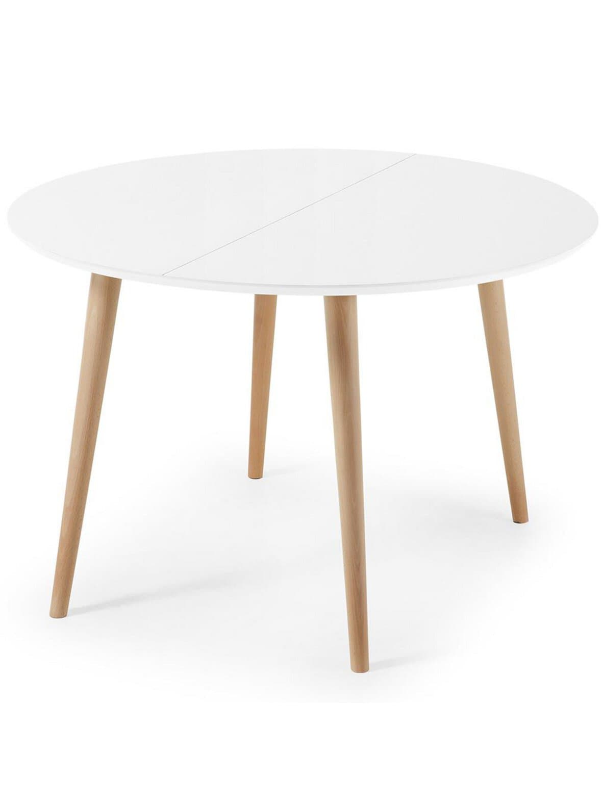 Oqui- jatkettava ruokapöytä valkoinen/pyökki ⌀ 120/200 cm – Kave Home