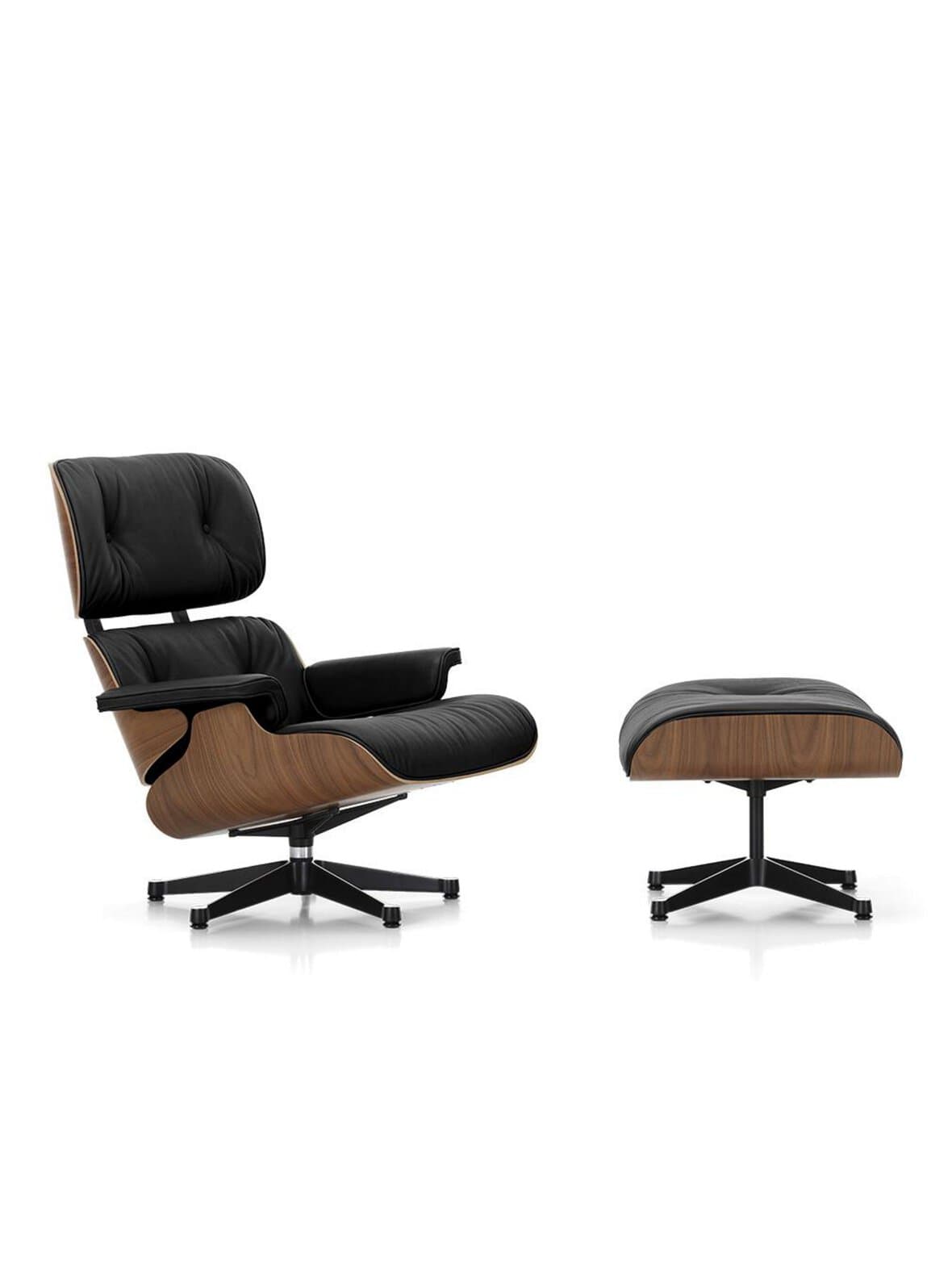 Eames lounge -nojatuoli ja rahi premium-nahka 66 nero / pähkinä – Vitra