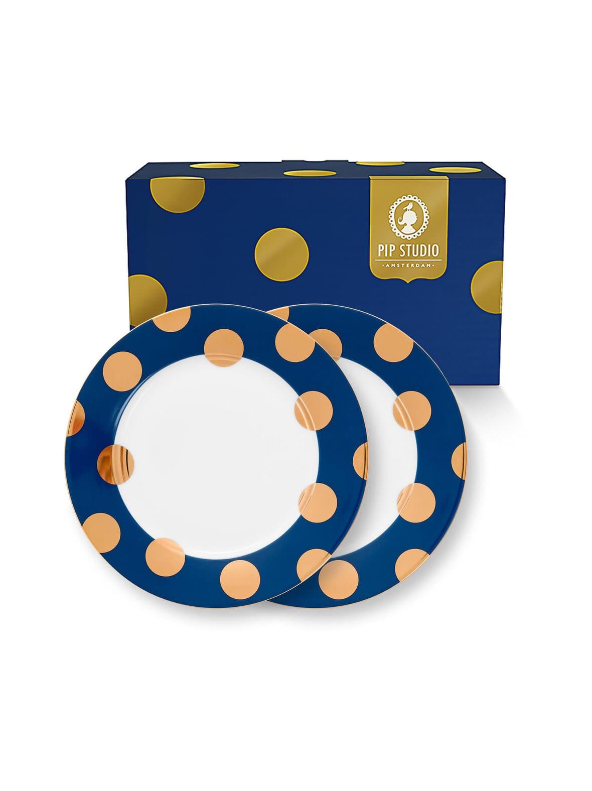 Dot delight navy gold- leipä ja salaattilautanen 21 cm, 2 kpl – PIP HOME