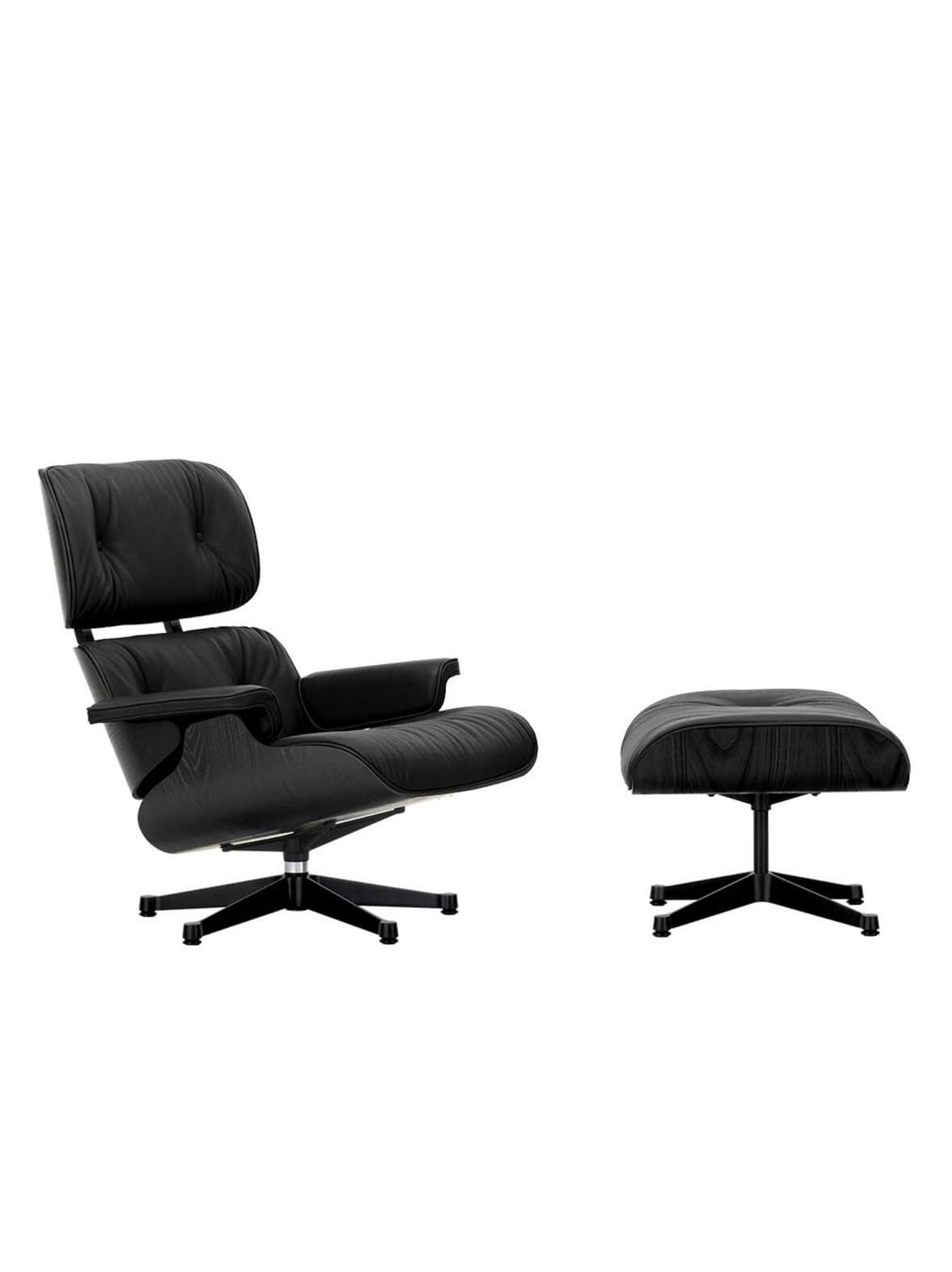 Eames lounge -nojatuoli ja rahi premium-nahka 66 nero / musta kastanja – Vitra