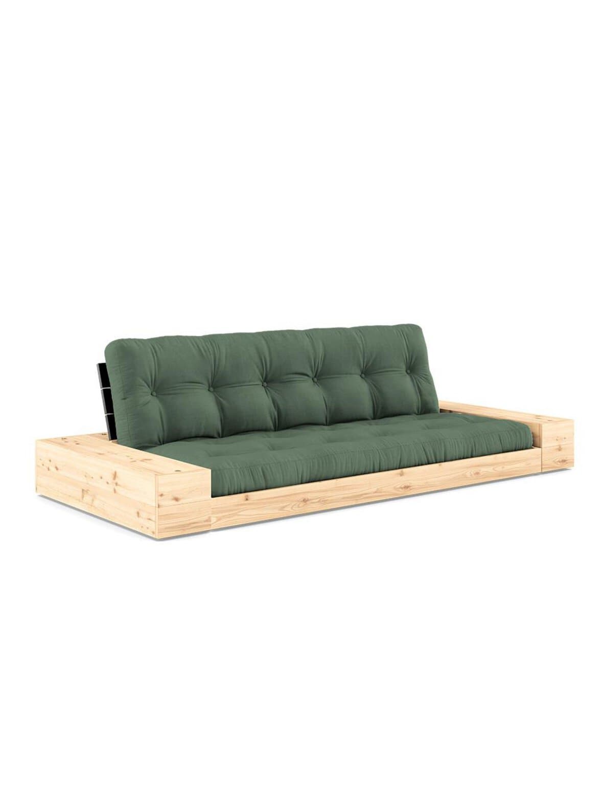 Base-futonsohva laatikoilla olive green/musta l 244 cm – Karup