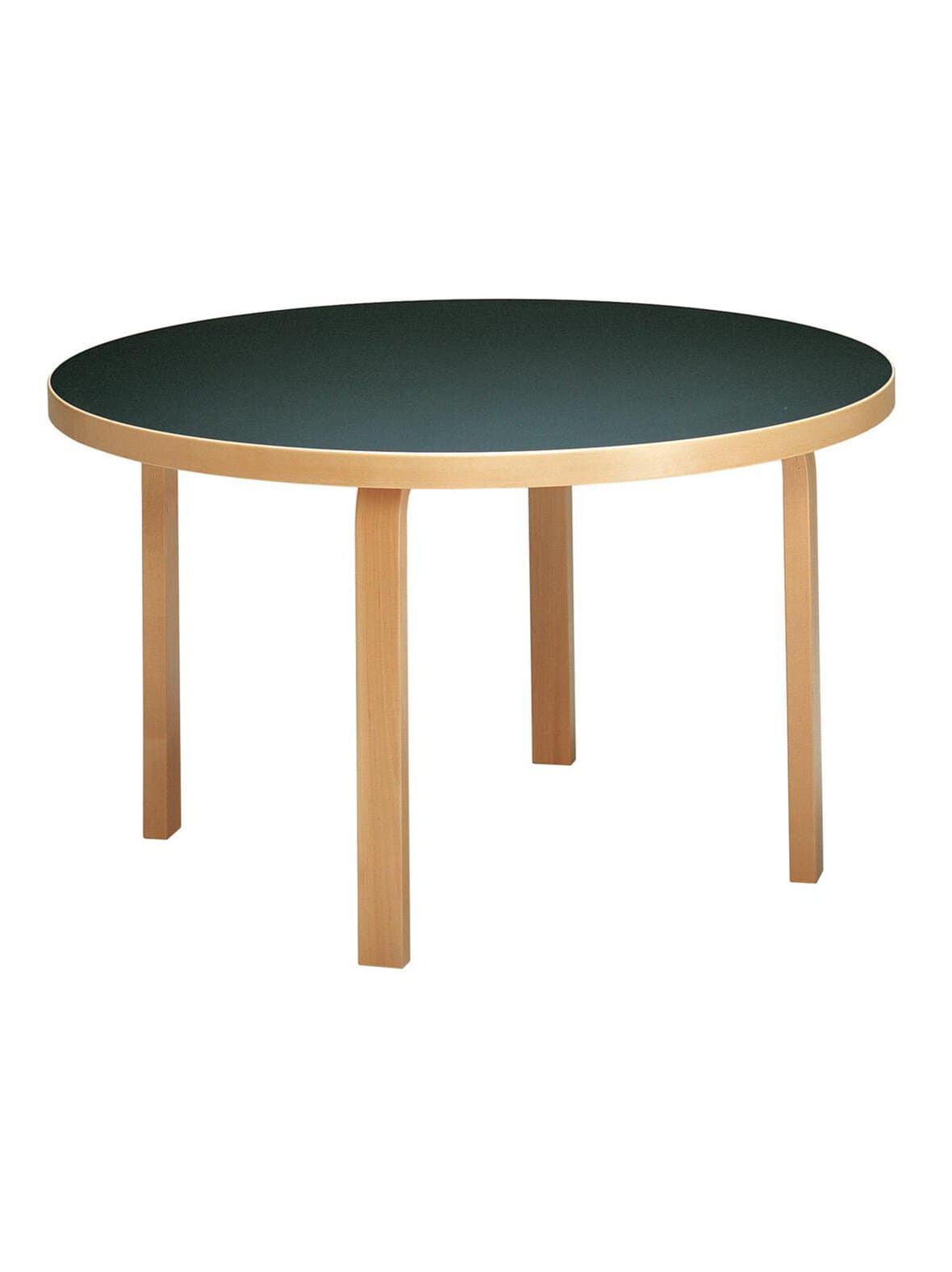 Pöytä 91 koivu/musta linoleum ø 125 cm – Artek