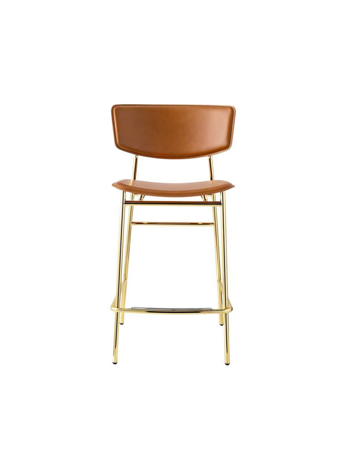 Fifties-baarituoli konjakinruskea nahka/messinki k 95 cm – Calligaris