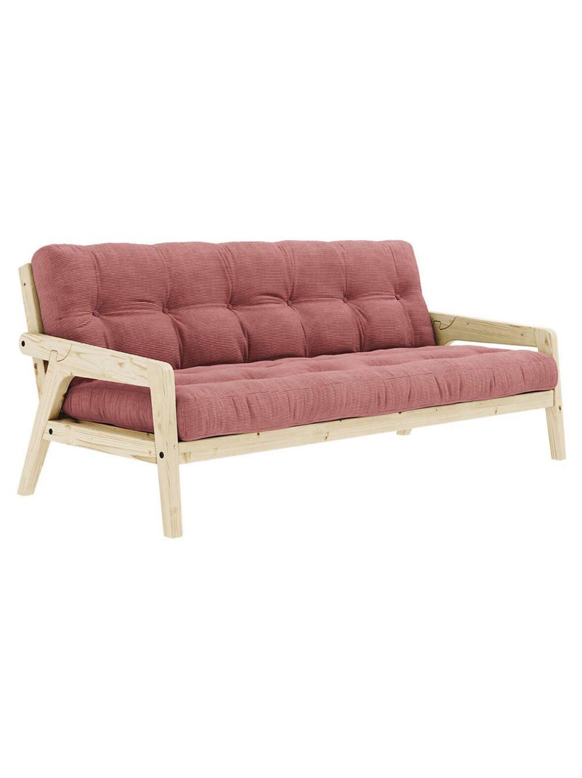 Grab-futonsohva corduroy-kangas sorbet pink/mänty l 200 cm – Karup
