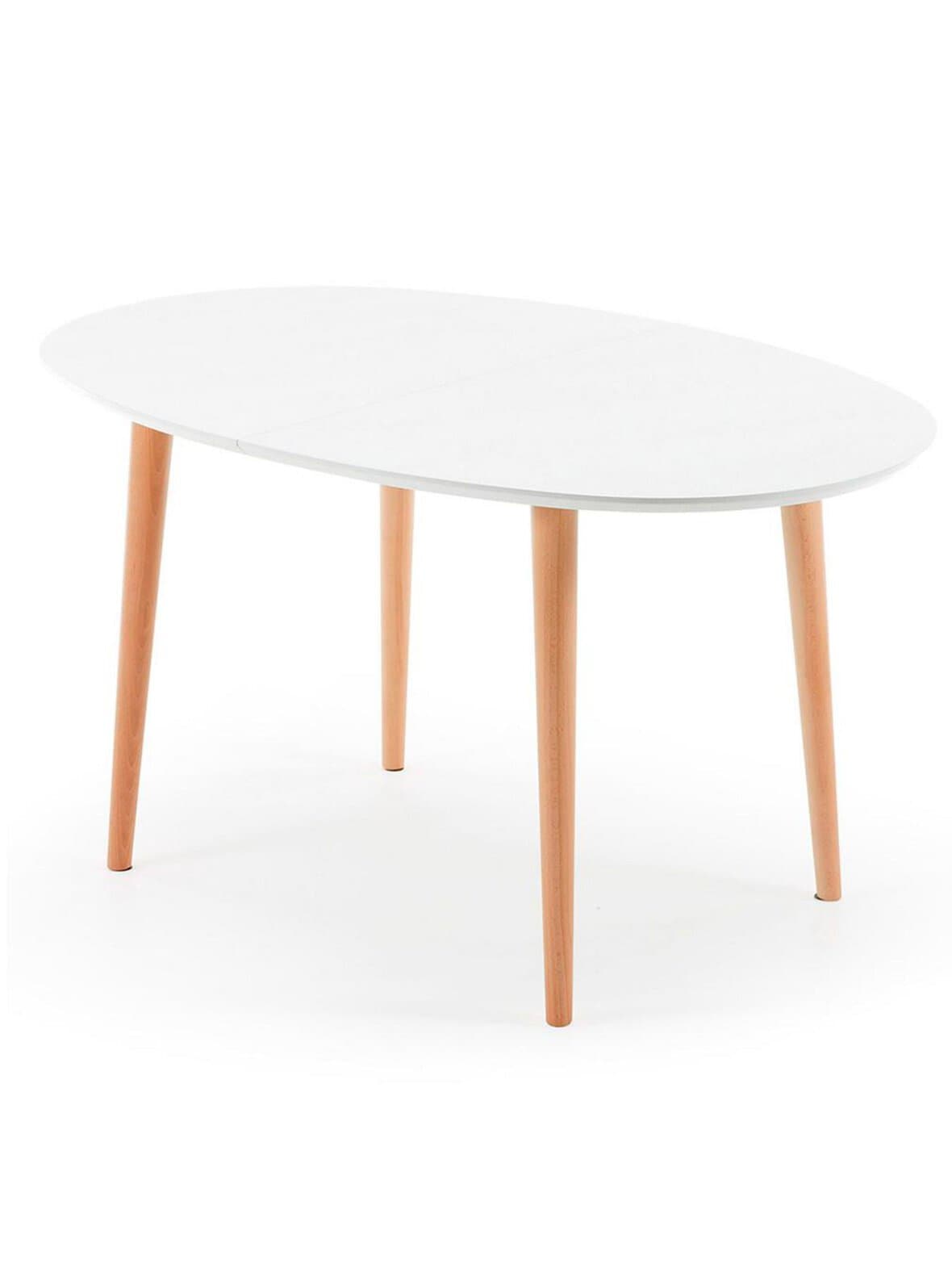 Oqui- jatkettava ruokapöytä valkoinen/pyökki 90 x 140/220 cm – Kave Home