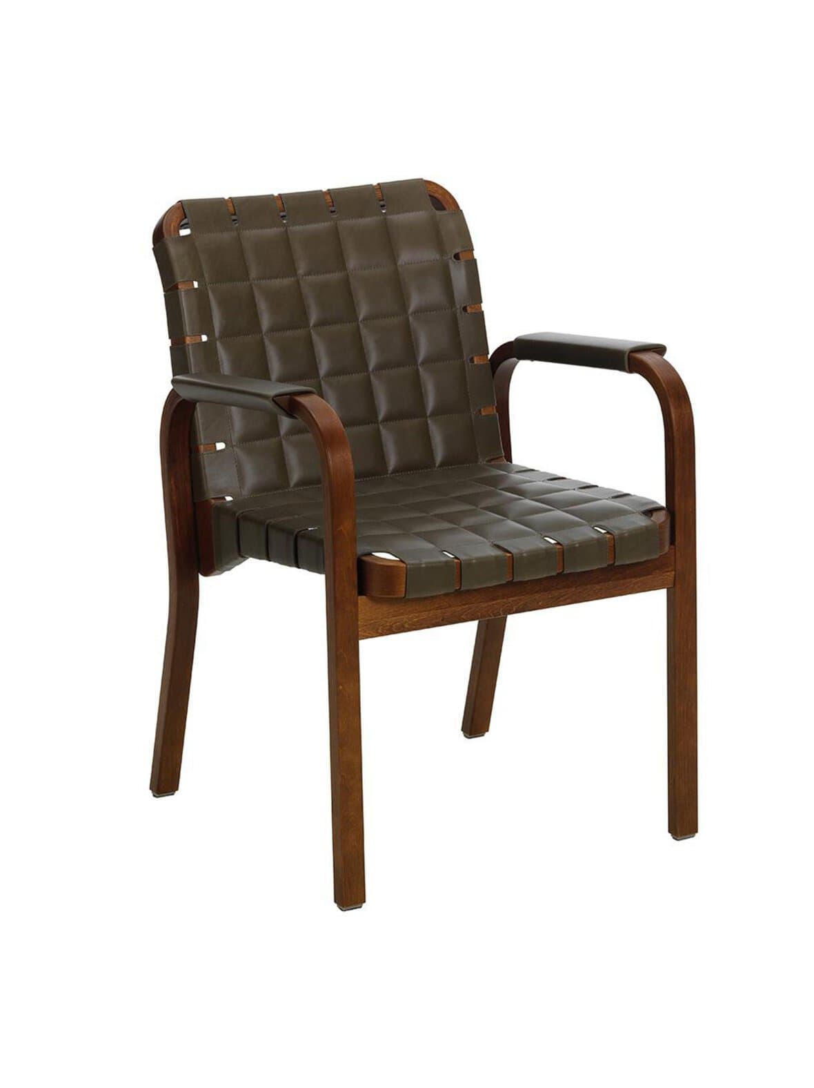 Tuoli 45 nahkasuoja käsinojissa envy-nahka olive / pähkinä – Artek