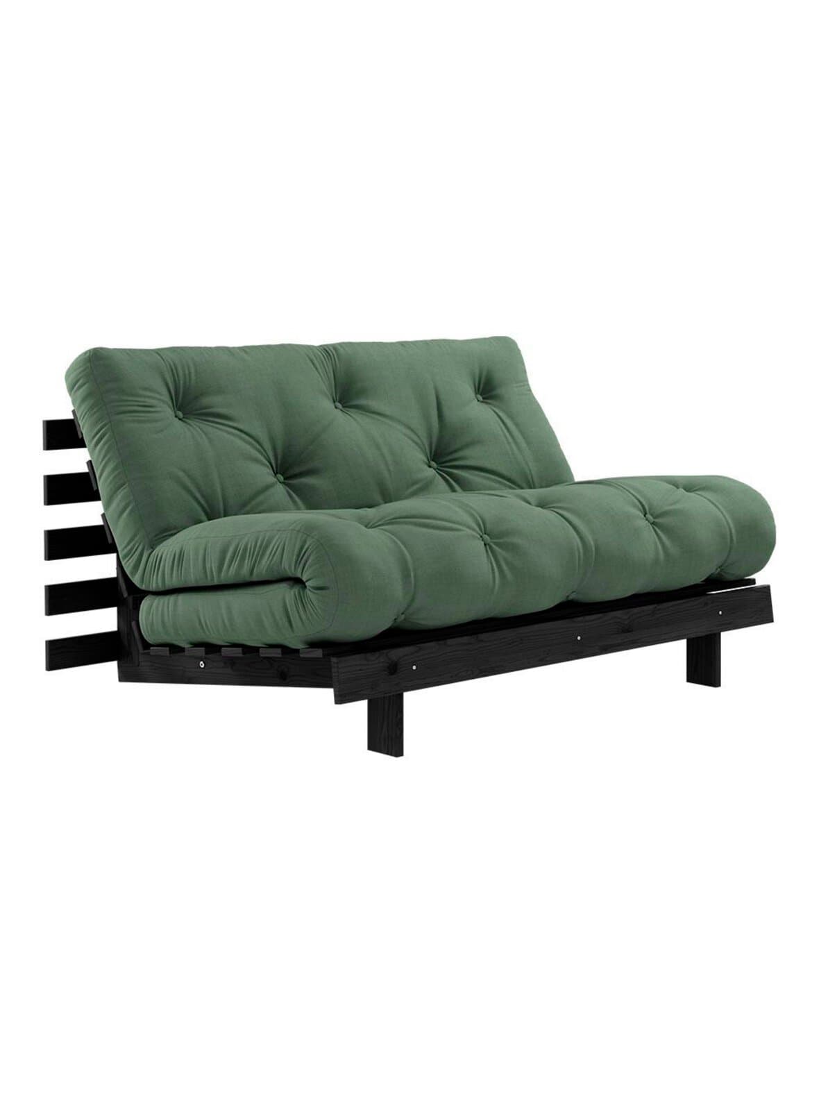 Roots-futonsohva olive green / musta l 140 cm – Karup