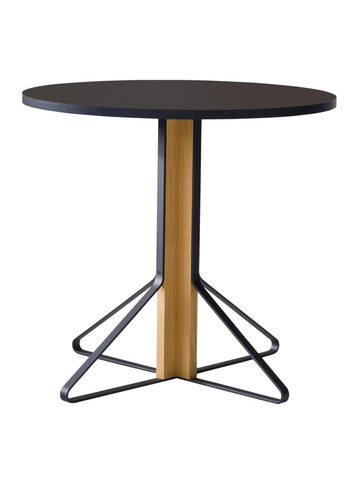 Kaari-pöytä musta linoleum/tammi ø 80 cm – Artek