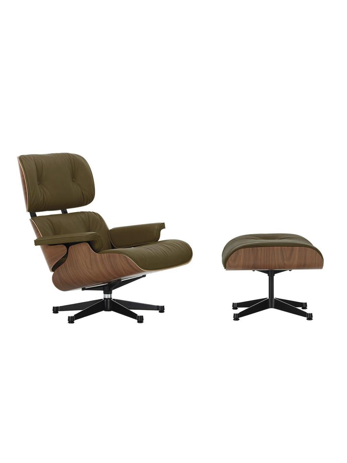 Eames lounge -nojatuoli ja rahi premium-nahka 58 khaki / pähkinä – Vitra