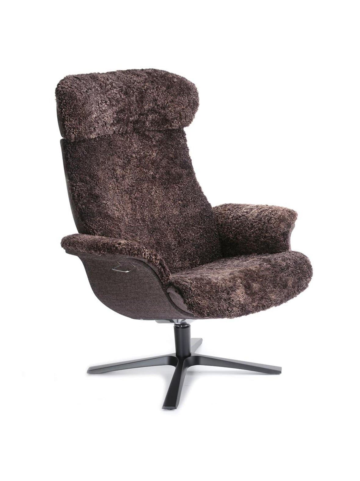 Timeout large -nojatuoli korkea selkänoja ja jalka lampaannahka espresso / musta – Conform