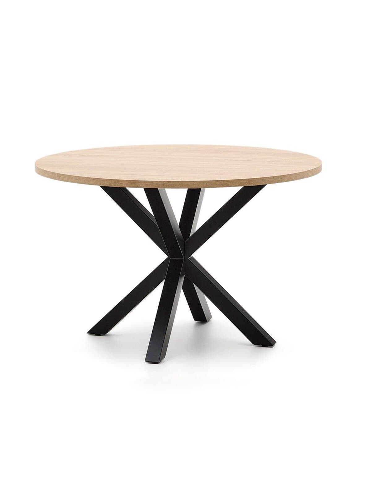 Argo-ruokapöytä tammenvärinen melamiini / musta ⌀ 120 cm – Kave Home