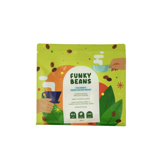 Kofeiinittomat specialty-kahvipavut Funky Beans Colombia Swiss Water Decaf, 200 g – Funky Beans