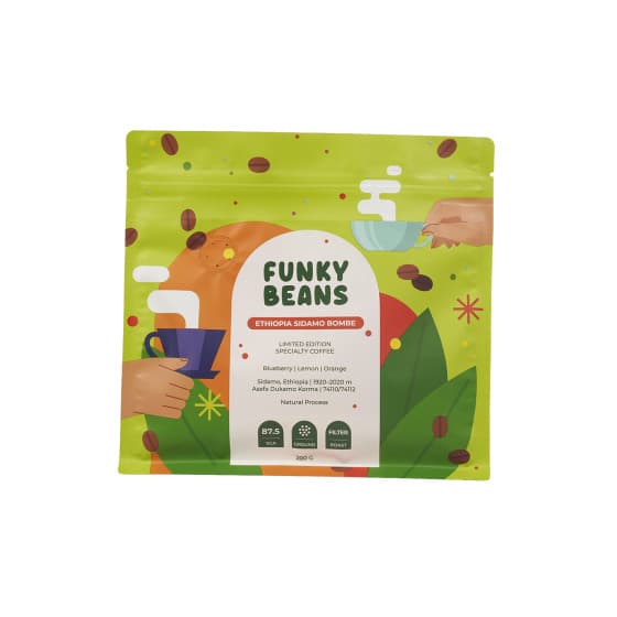 Jauhettu specialty-kahvi Funky Beans Ethiopia Sidamo Bombe, 200 g – Funky Beans