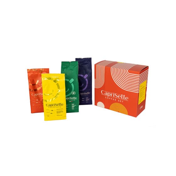 Lajitelma jauhettua kahvia Caprisette, 4 x 250 g lahjapakkauksessa – Caprisette
