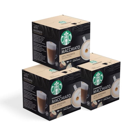 NESCAFÉ® Dolce Gusto® -koneille sopiva kahvikapselisarja Starbucks Latte Macchiato, 3 x 6+6 kpl. – Starbucks