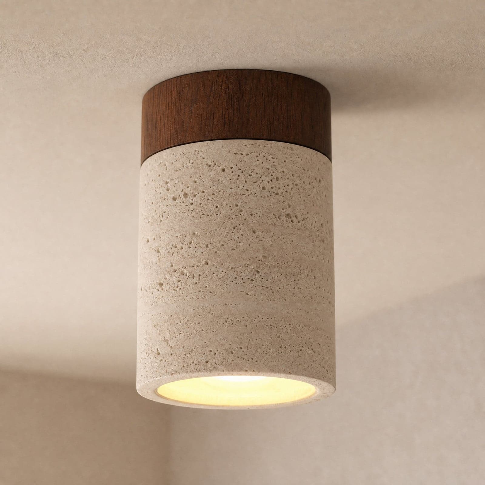 Carlotta-kattovalaisin, beige/pähkinäpuu, halkaisija 12 cm, puu/betoni – Lucande - Olohuone - Moderni - Yksilamppuinen – Lucande
