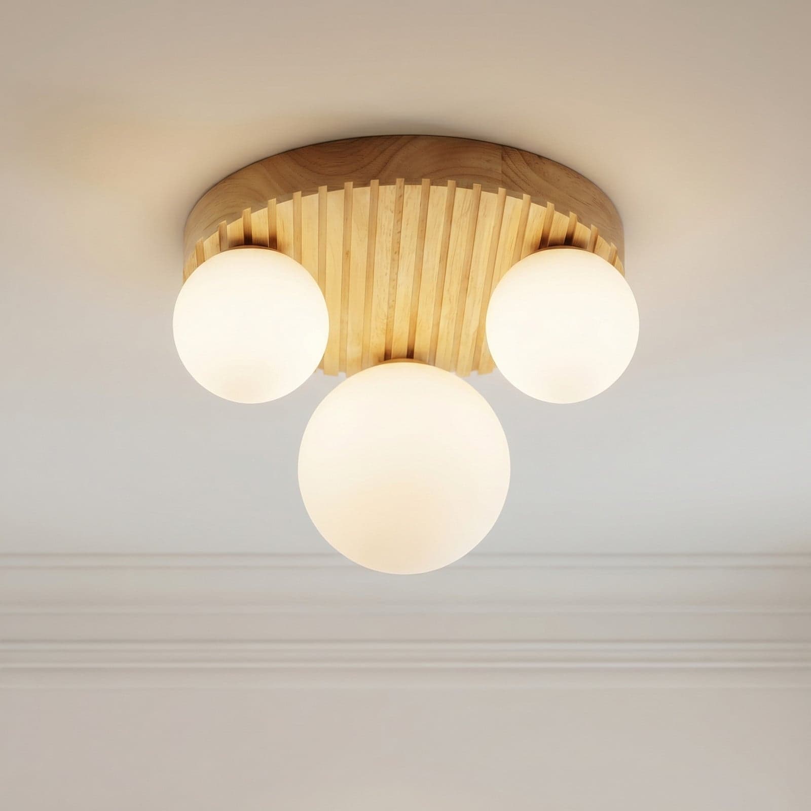 Mori-kattovalaisin, puu, lasi, luonnonväri/valkoinen, 3 x G9, Ø 34 cm – Lindby - Olohuone - Moderni - Monilamppuinen – Lindby