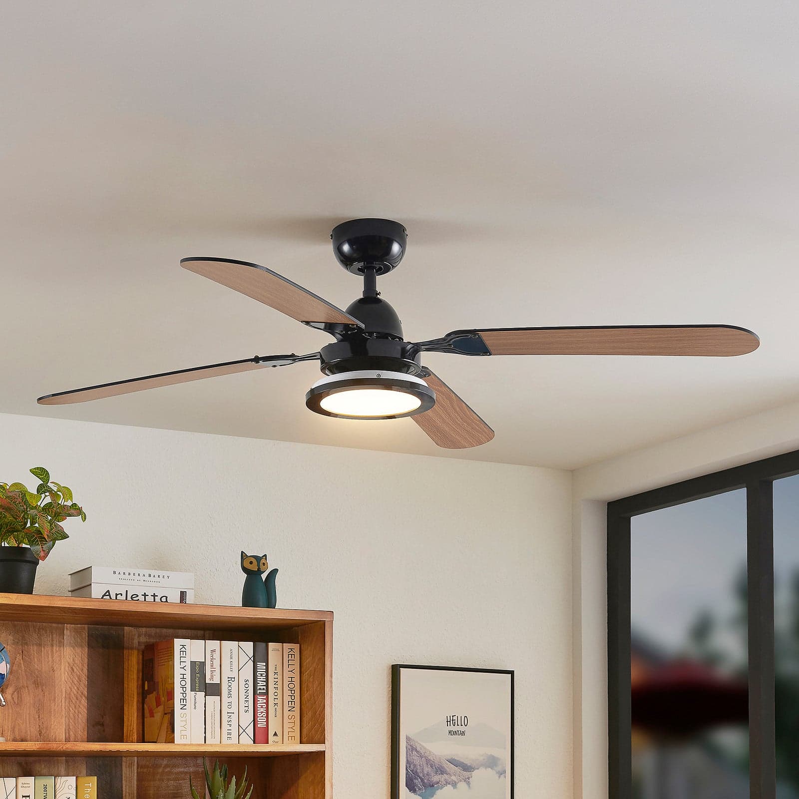 Tedric LED-kattotuuletin, musta, hiljainen, 133 cm – Lucande - Olohuone - Vintage / retro - Metalli – Lucande