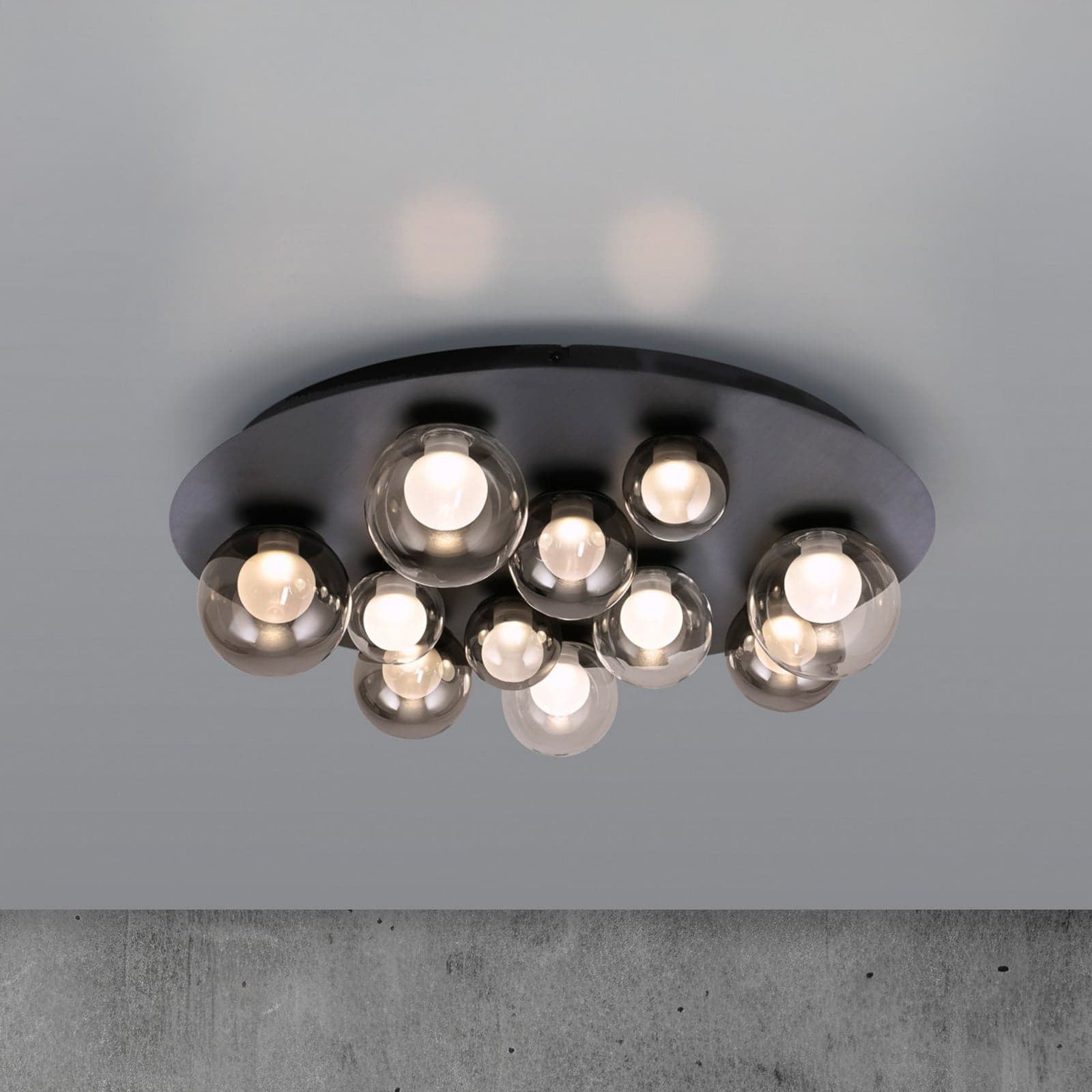 Popup-LED-kattovalaisin, harmaa/savuharmaa, halkaisija 60 cm, 11-lamppuinen – PURE - Olohuone - Metalli - Varjostimella – Pure