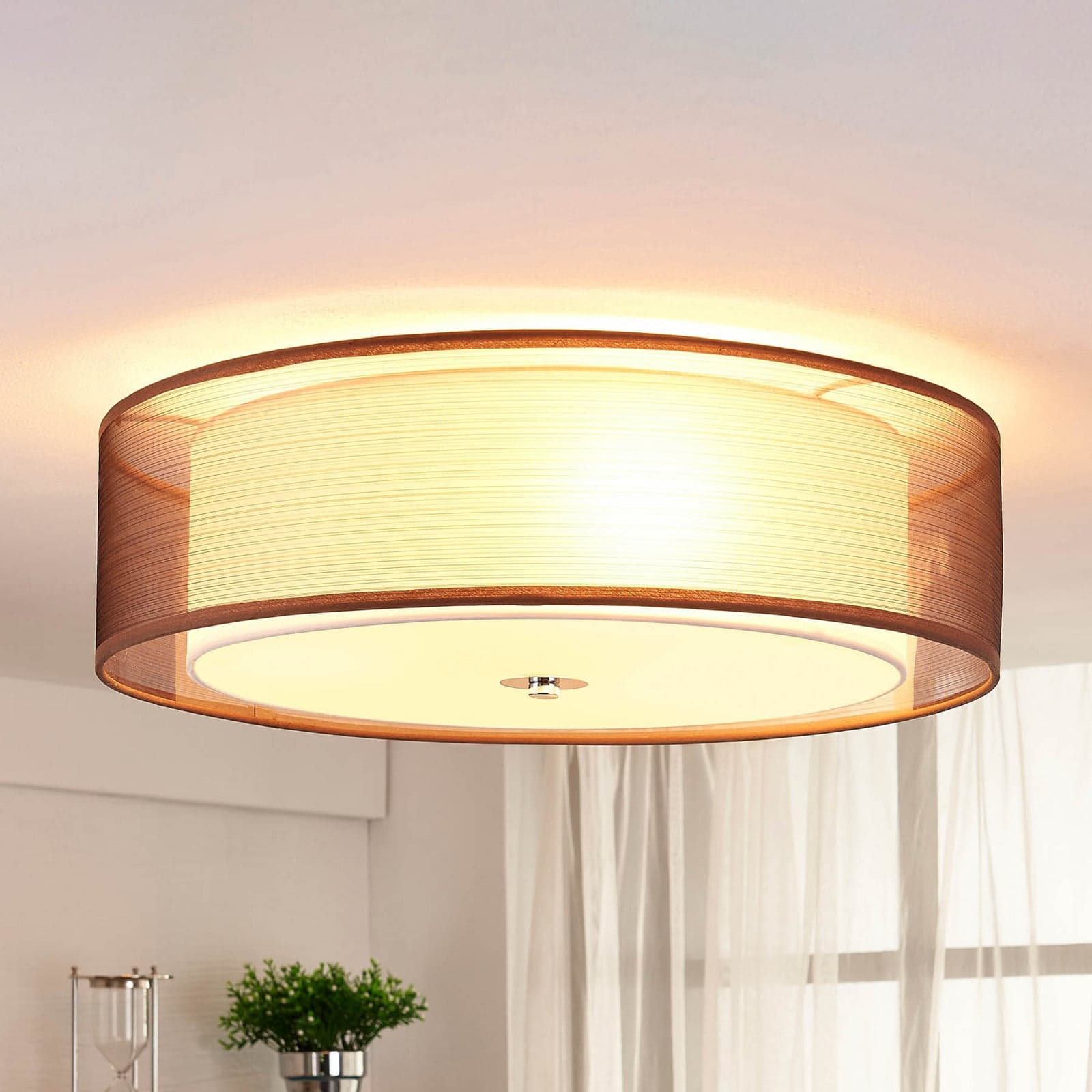 Tobia Kattovalaisin Brown/White/Chrome Lindby - Olohuone - Moderni - Kangas / tekstiili - Pyöreä – Lindby