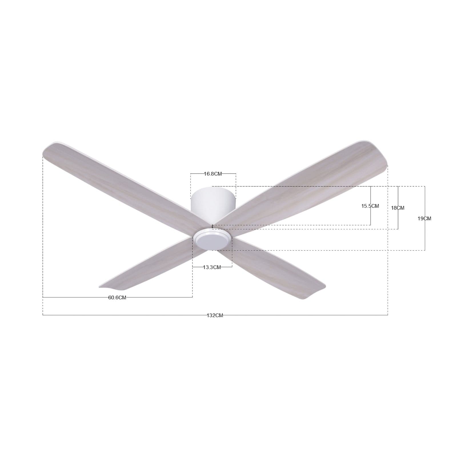 Fraser-kattotuuletin, valkoinen/tammi, DC, hiljainen, Ø 132 cm – Beacon Beacon Lighting - Olohuone - Moderni - Puu – Beacon Lighting