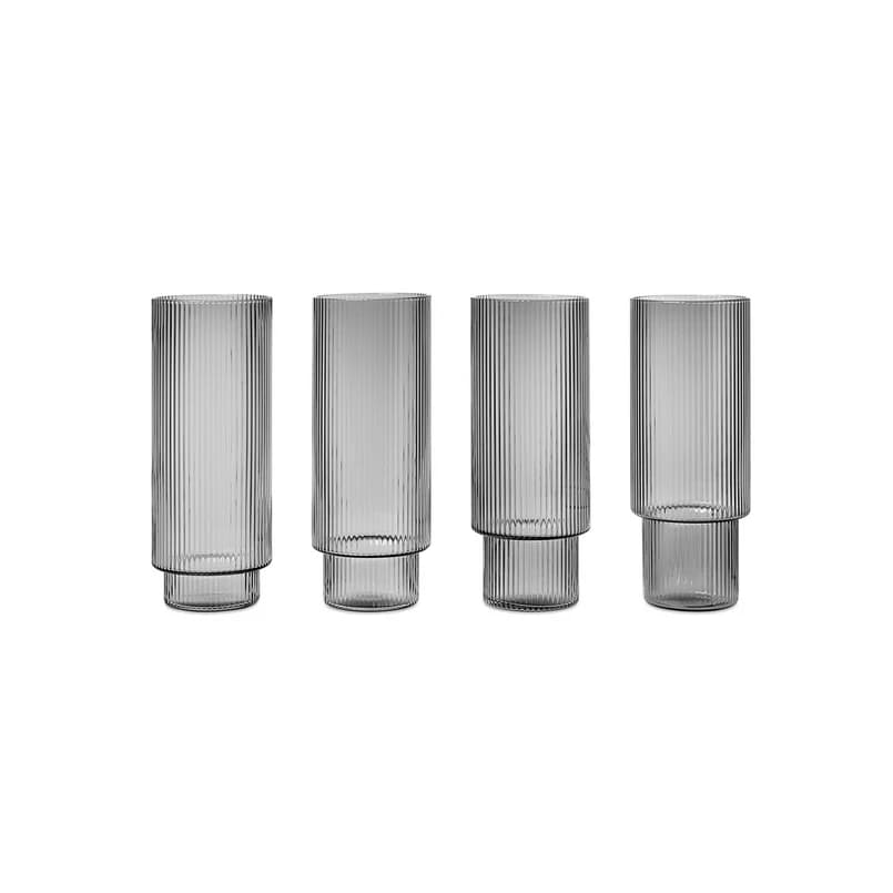 ferm LIVING - Ripple Long Drink Glasses Set of 4 Smoked Grey – ferm LIVING