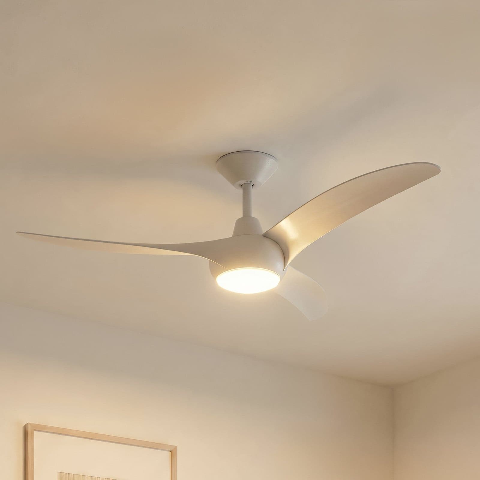 Briya LED-kattotuuletin, CCT, himmennettävä, Ø 116 cm, valkoinen Lindby - Olohuone - Moderni - Muovi – Lindby