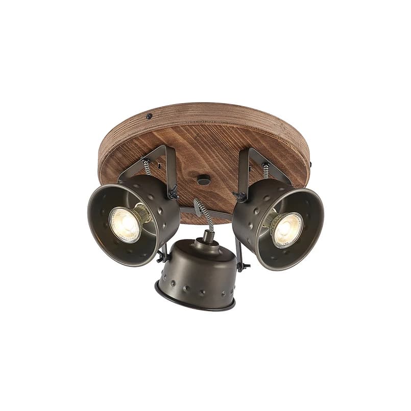 Lindby - Rubinjo 3 Round Kattovalaisin Wood/Black – Lindby