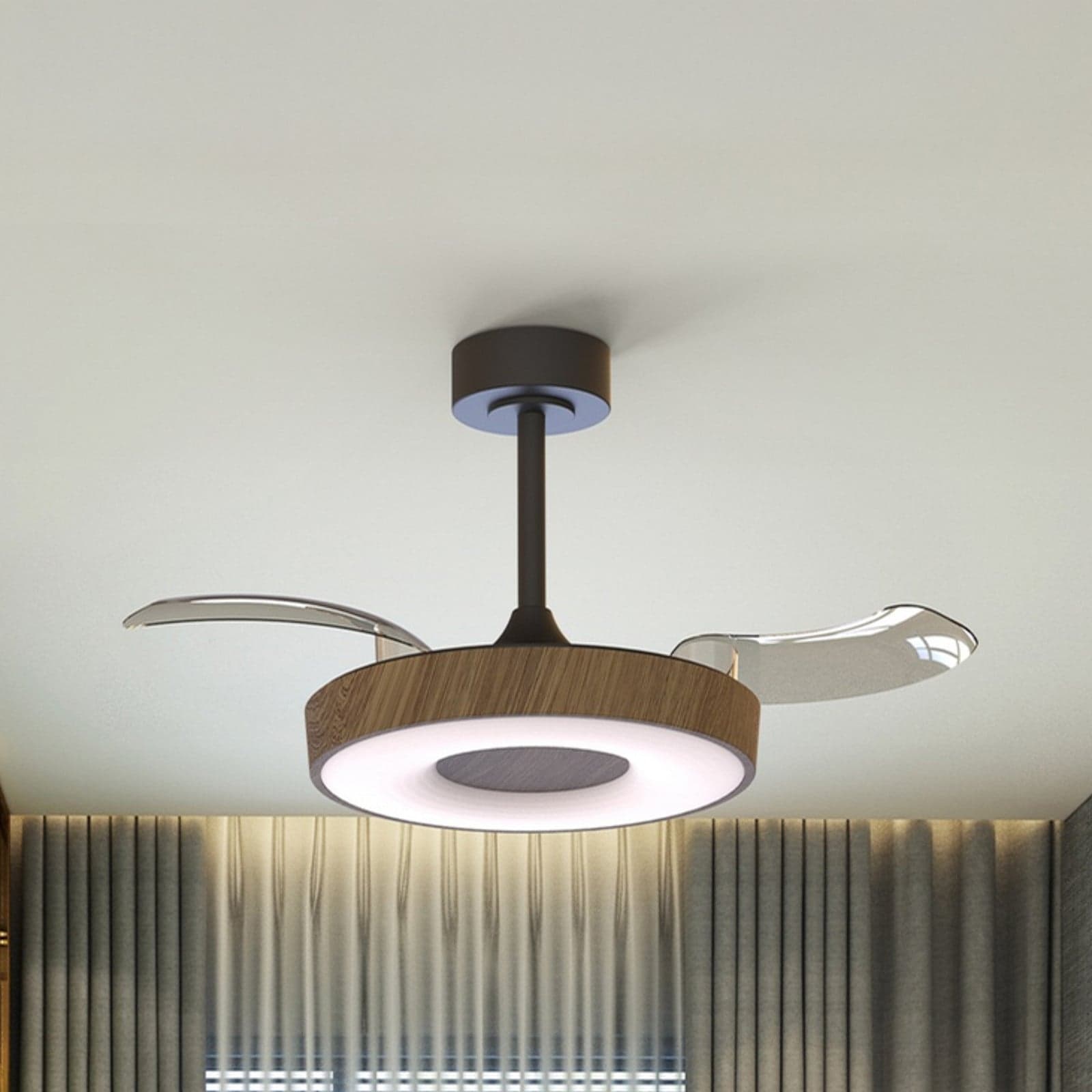 Älykäs LED-kattotuuletin Coin, puu/musta, hiljainen – Mantra Mantra Iluminación - Olohuone - Moderni - Metalli – Mantra Iluminación
