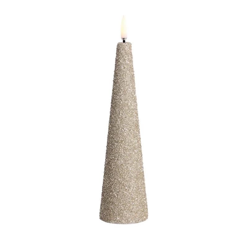 Uyuni Lighting - CONE LED-kynttilä, kermanvärinen, korkeus 22 cm, kimallus – Uyuni Lighting