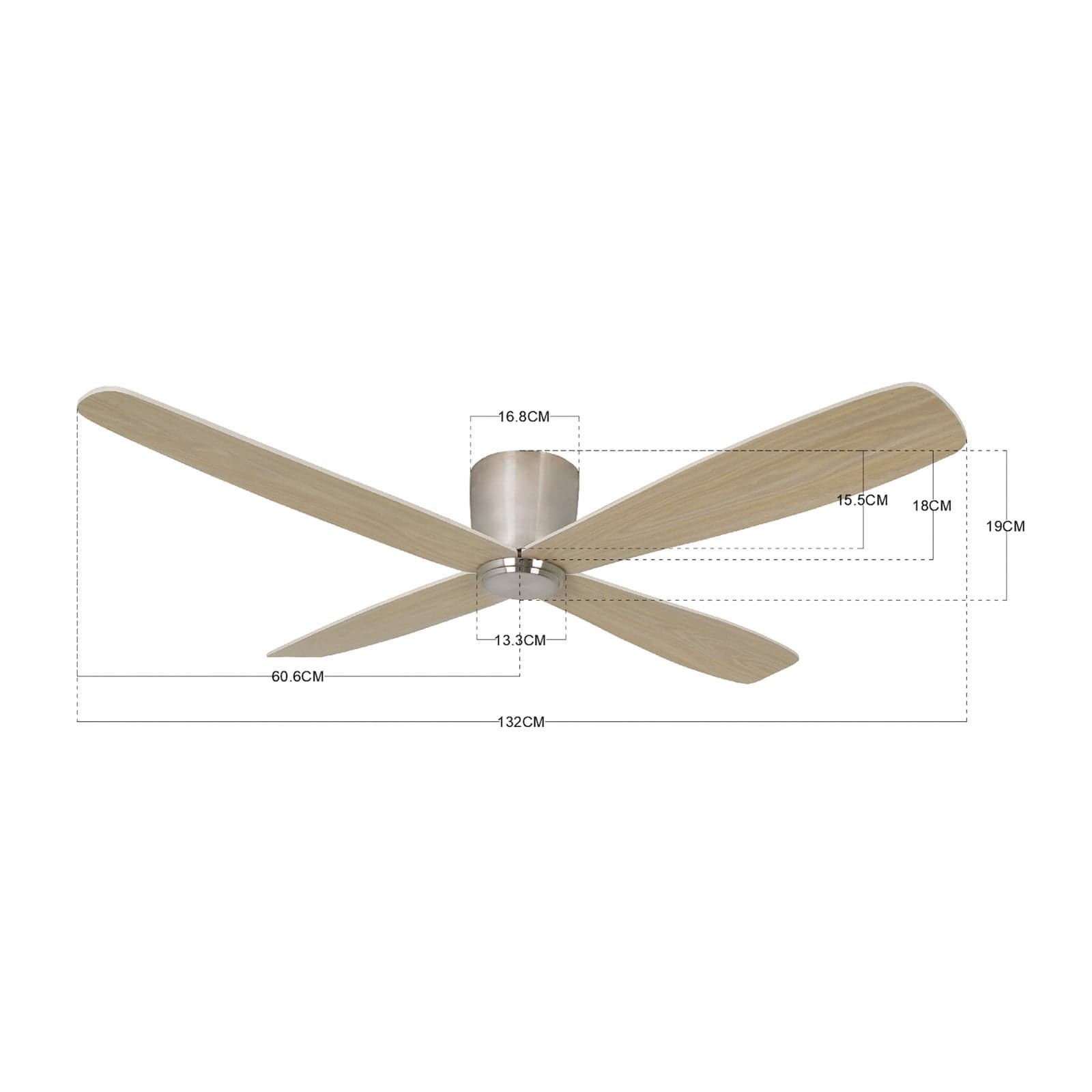 Fraser-kattotuuletin, kromi/teak, DC, hiljainen, Ø 132 cm – Beacon Beacon Lighting - Olohuone - Moderni - Puu – Beacon Lighting