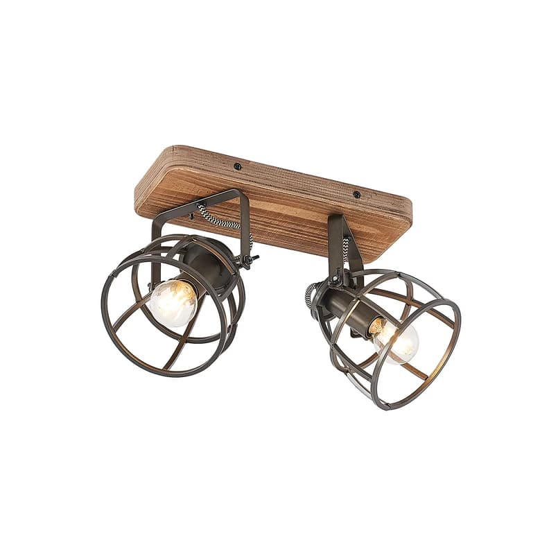 Lindby - Rutger 2 Kattovalaisin Wood/Black – Lindby